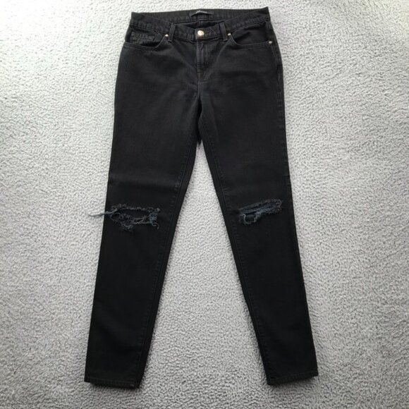 J BRAND Womens Size 25 Relaxed Fit Distressed JAKE Boyfriend Gothic Black Jeans - Picture 1 of 16